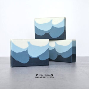 Wave Study artisan soap in layers of blue made with the Pointy Layers technique